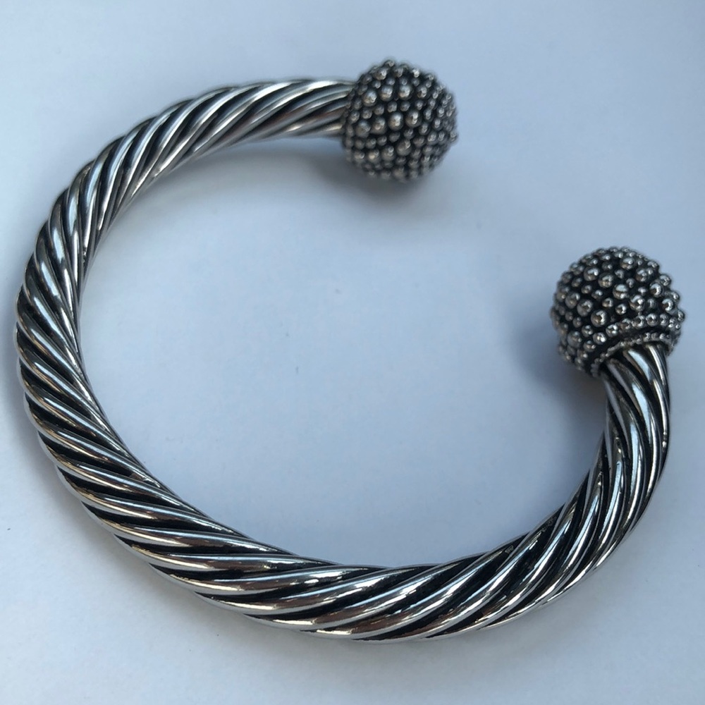 Silvertone Cable Cuff Bangle Bracelet Tiny Bubble… - image 5